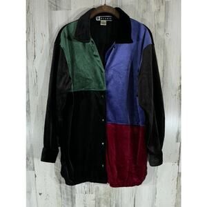 Vintage Blast Velvet Velour Button Top Size Medium‎ Oversized Colorblock 80s 90s